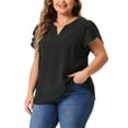 thumbnail image 4 of Agnes Orinda Women's Plus Size Blouses Notched V Neck Short Petal Sleeve Shirts Casual Tops L Black, 4 of 6