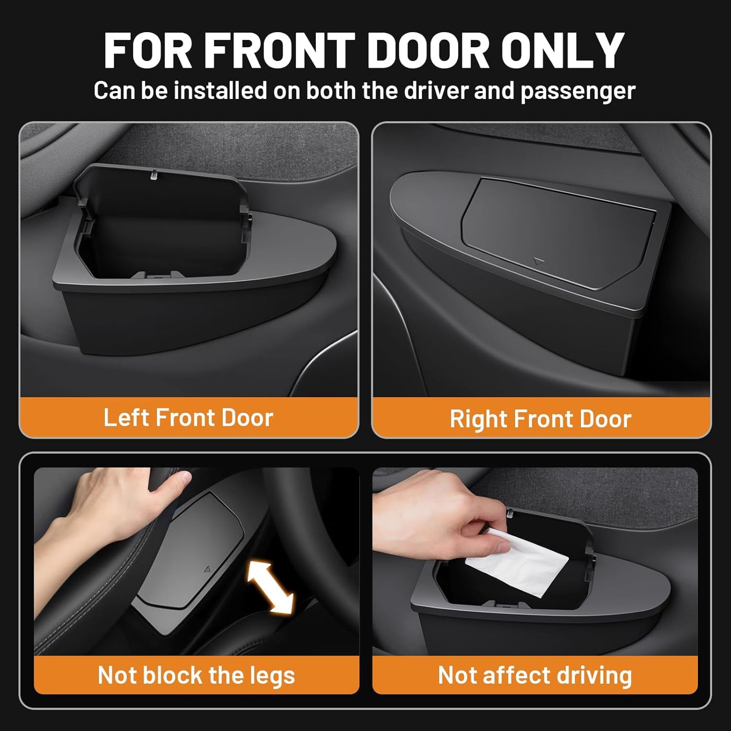 2PCS Car Front Door Trash Can for Tesla Model Y Juniper 2026 2025,Side Door Storage Box Organizer with Push-to-Open Lid Design ABS Front Seat Garbage Can Bin for New Model Y Accessories 2026