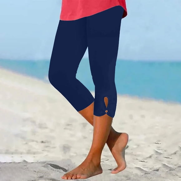 CFLVAEK Limited Time Deals No Front Seam Capri Leggings for Women Yoga High Waisted Leggings Summer Casual Beach Resort Pants Stretchy Hollow Workout Leggings