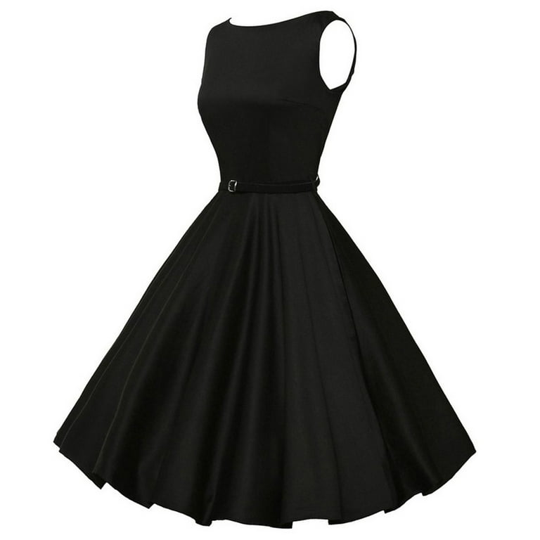 Vintage Audrey Hepburn Dress Womens Elegant Sleeveless Crew Neck Cocktail  Party Dress Retro 50s 60s Rockabilly Dress - Walmart.com