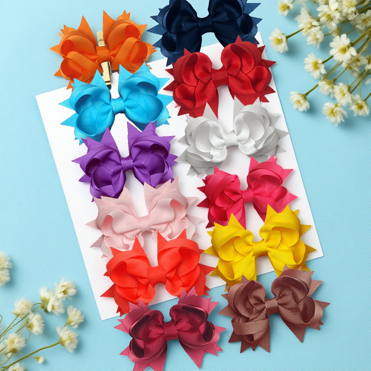 JoyBowie 12 Pcs 3.5 Inch Star-Tipped Grosgrain Hair Bows, Alligator Clips for Girls
