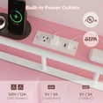 thumbnail image 6 of Twin Size Bed Frame with LED Lights,House-Shaped Headboard with Charging Station & Hidden Storage,Velvet Upholstered Platform Bed Twin,Girls Princess Bed with Safety Guardrail,Pink, 6 of 8