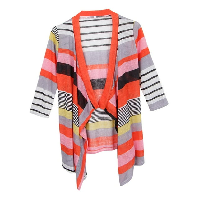 Cárdigan tipo kimono Zulema con chal abierto rayas irregulares cálidas para mujer Rojo L