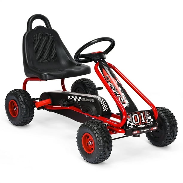 Go kart de Pedales Costway para Niños con 4 Ruedas Antideslizantes Asiento Envolvente y Freno de Mano Rojo 92 x 50 x 53 cm