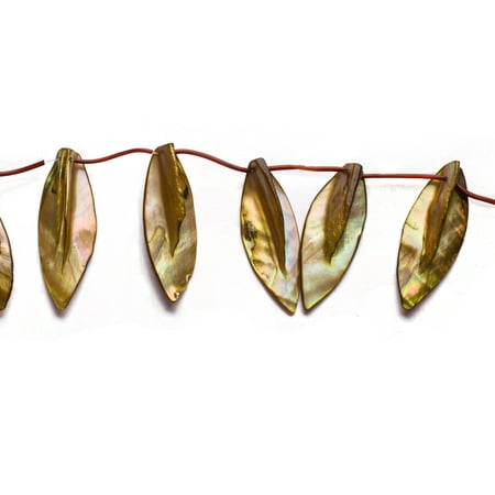 - Bright Olive Mother-Of-Pearl Top Drilled Leaf Shell Beads Size:45x20mm