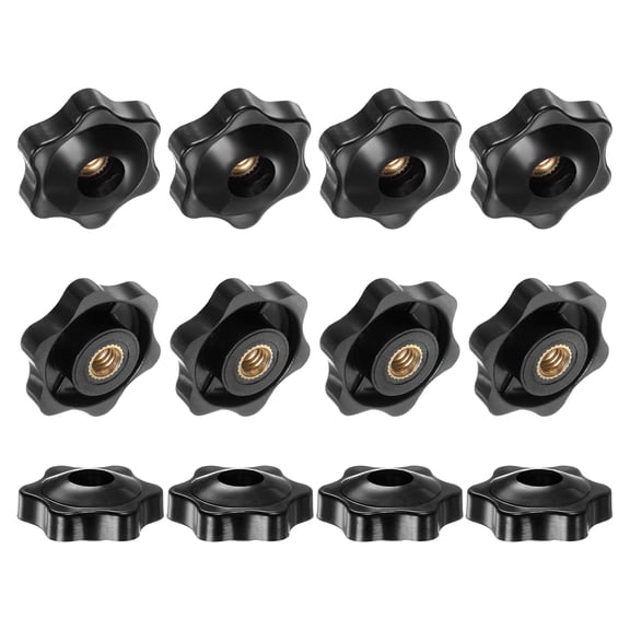 Uxcell 12Pack 6 Star Knobs 1/4"-20 Female Thread Through Hole Brass Handles Black 32mm