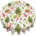 thumbnail image 3 of Nappe de Noël Ronde 60 Pouces Plante Verte Feuille de Baie Rouge Nappe Décorative Lavable Résistante aux Plis et aux Taches Polyester Couverture de Table de Fête Dîner Pique-Nique, 3 of 6
