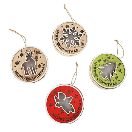 

4pcs Christmas Decors Wooden Light Board Pendants Creative Hollow Xmas Pendants