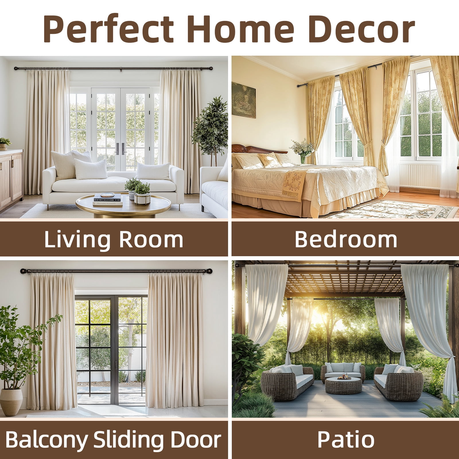 1" Single Curtain Rod for Windows 72"-144",Heavy Duty and Adjustable Length Curtain Rod with Round Ball Finial Easy to Install,Bronze