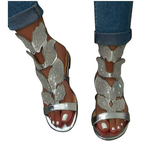 

Sandals for Women Wedge Roman Open Toe Sandals Buckle-Strap Leather Flat Walking Retro Women Sandals