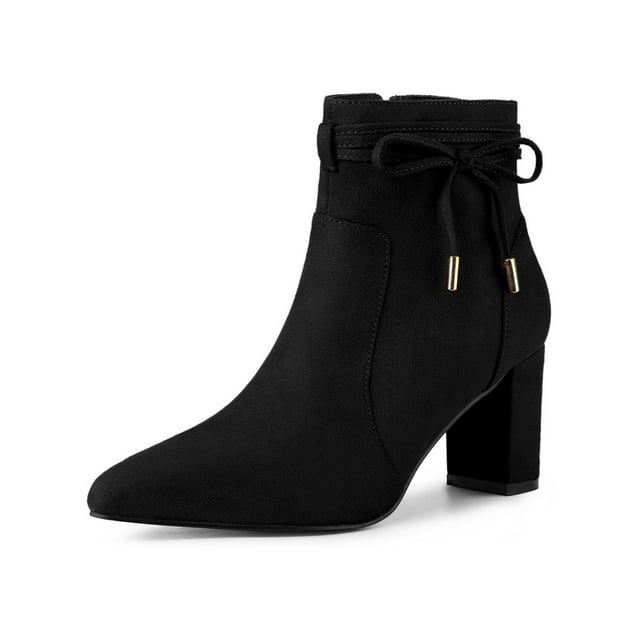Unique Bargains Women's Pointed Toe Chunky Heel Zipper Ankle Boots