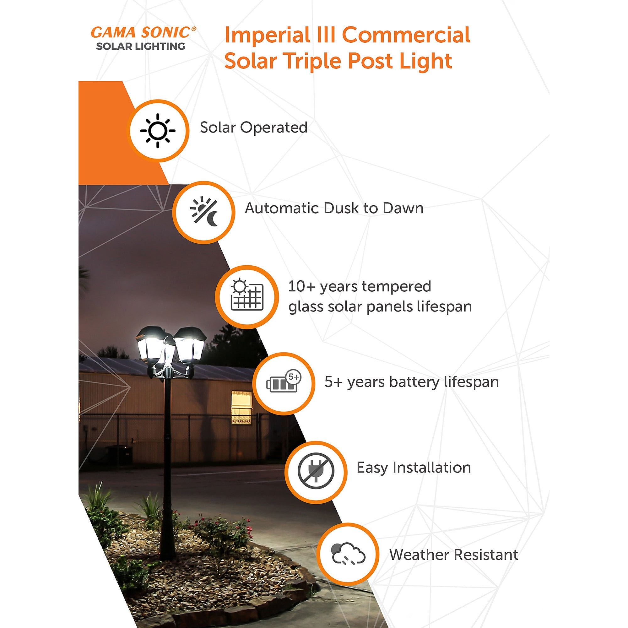 Gama Sonic Imperial III Solar Post Light, Black Cast Aluminum and Beveled Lens, Outdoor Triple Lamp with Extended Duration, Dual Color Temperature and 3" Fitter Black Finish, 97KF30