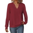thumbnail image 2 of ClodeEU Womens Long Sleeve V Neck Sweatshirts,Fall Winter Basic Casual Lightweight Pullover Shirt Red,Womens Plus L, 2 of 8
