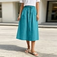 thumbnail image 6 of STETMN Women's Midi Skirt,Drawstring Waist, Button Trim, A-Line Cotton Linen Casual Skirt with Pockets, 6 of 8