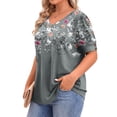 thumbnail image 3 of WellSize Plus Size Women Blouses Casual Button V Neck tunic tops Summer Short Sleeve Shirts, 3 of 7