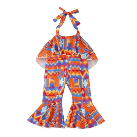 

Toddler Baby Girls African Traditional Style Sleeveless Ruffles Romper Ankara Backless Spaghetti Straps Jumpsuit Newborn Infant Child Clothing Streetwear Kids Dailywear Outwear