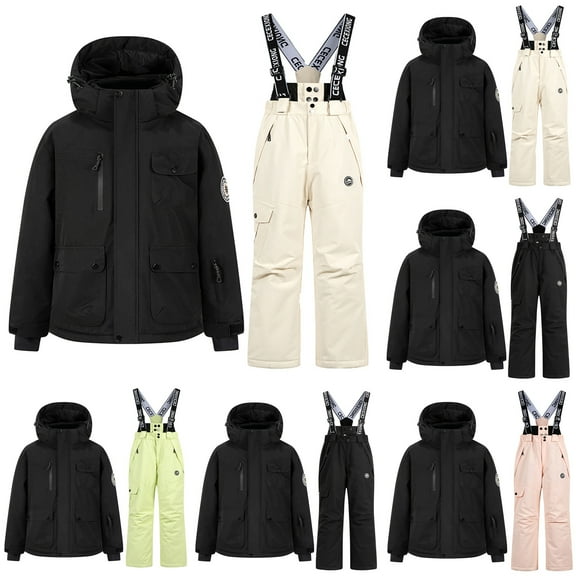MKOSPLRT Boys' Girls' 2-Piece Ski Jacket and Snowbib Snowsuit Set Waterproof Winter Outerwear Thermal Snowboard Gear for Kid 3-14Y