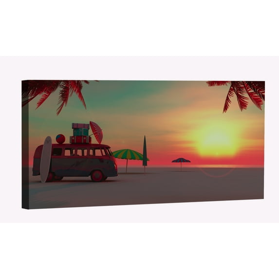 Picnic Van Beach Minimalism Canvas Art Beach Sunset Picture Wall Art Beach Landscape Framed Painting Wall Decor For Home Office Bedroom Reeady to Hang