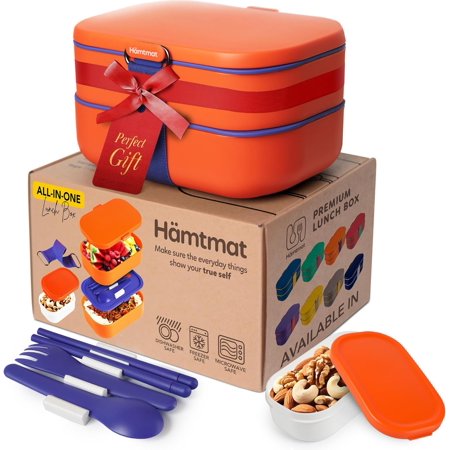 Insulated Stackable Bento Box for Adults with Reusable Chopsticks Japanese Lunch Box Microwavable & Leak Proof Lunch Containers for Men & Women Modern Cute Food Container with Compartments (Orange)
