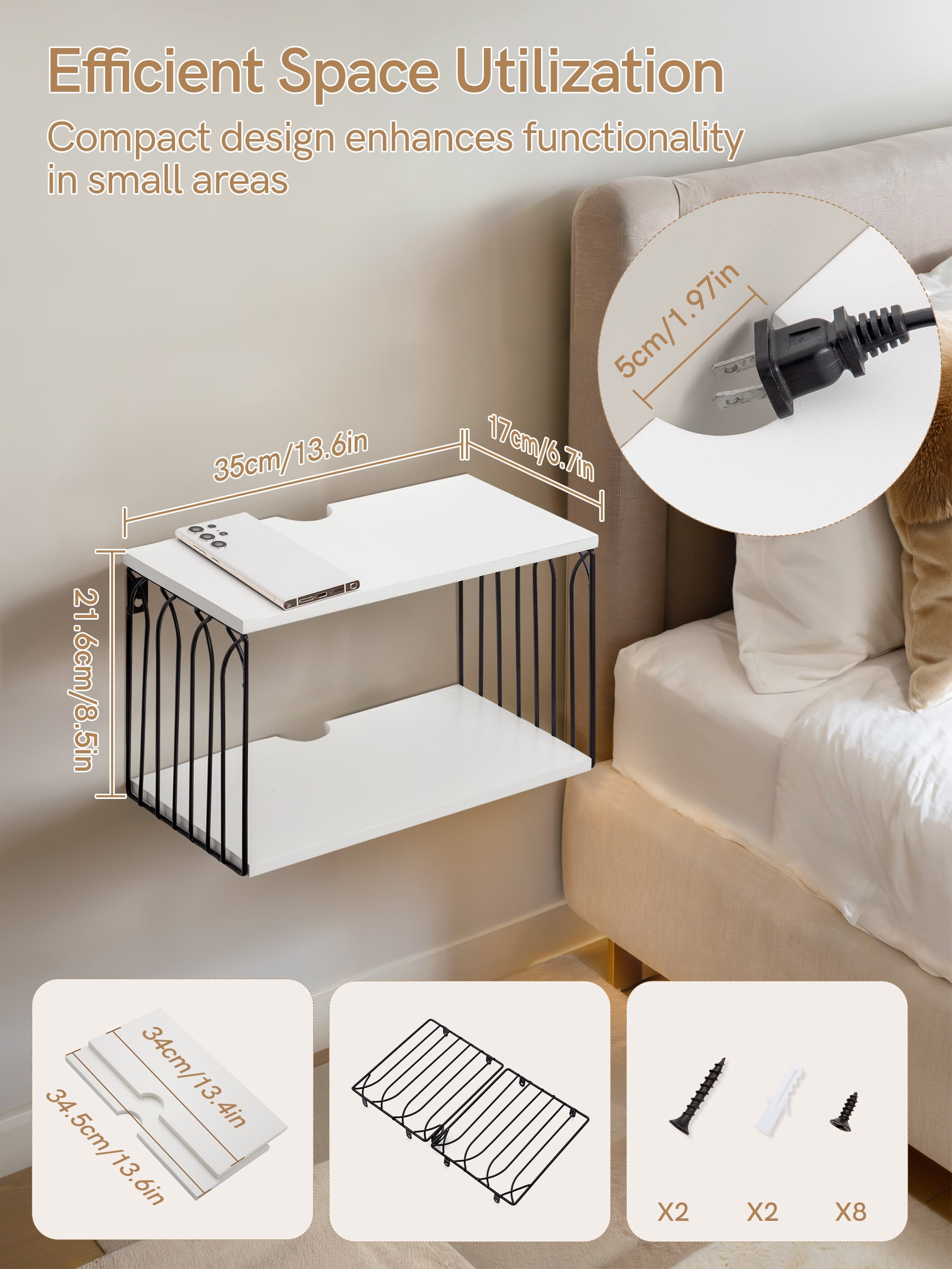 Jonathan Y Elise Floating Nightstand – Wall Mounted, Tambour Drawer, Light Oak & Black
