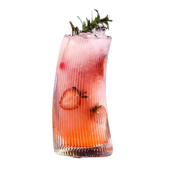 YIEMEEN Curved Moon Shape Glass Mug Transparent Ribbed Drinking Cup for Home Breakfasts Parties Event and Social Gatherings
