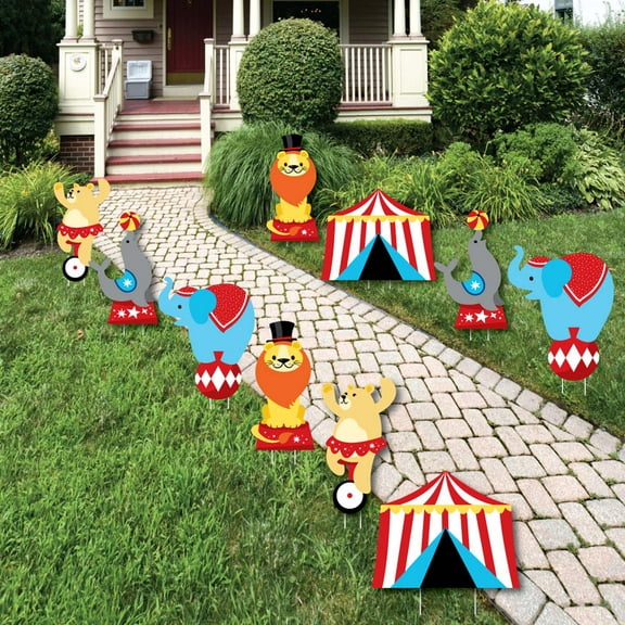 Big Dot of Happiness Carnival - Step Right Up Circus - Animals & Tent Lawn Decorations - Outdoor Carnival Themed Party Yard Decorations - 10 Piece