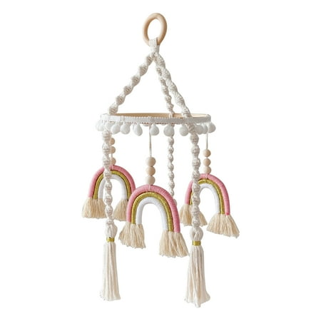 

MWstore Rainbow Pendant Creative Shape Tassel Design with Wool Balls Rotatable Stunning Visual Effect Decorative Cotton Rope Baby Bed Cri