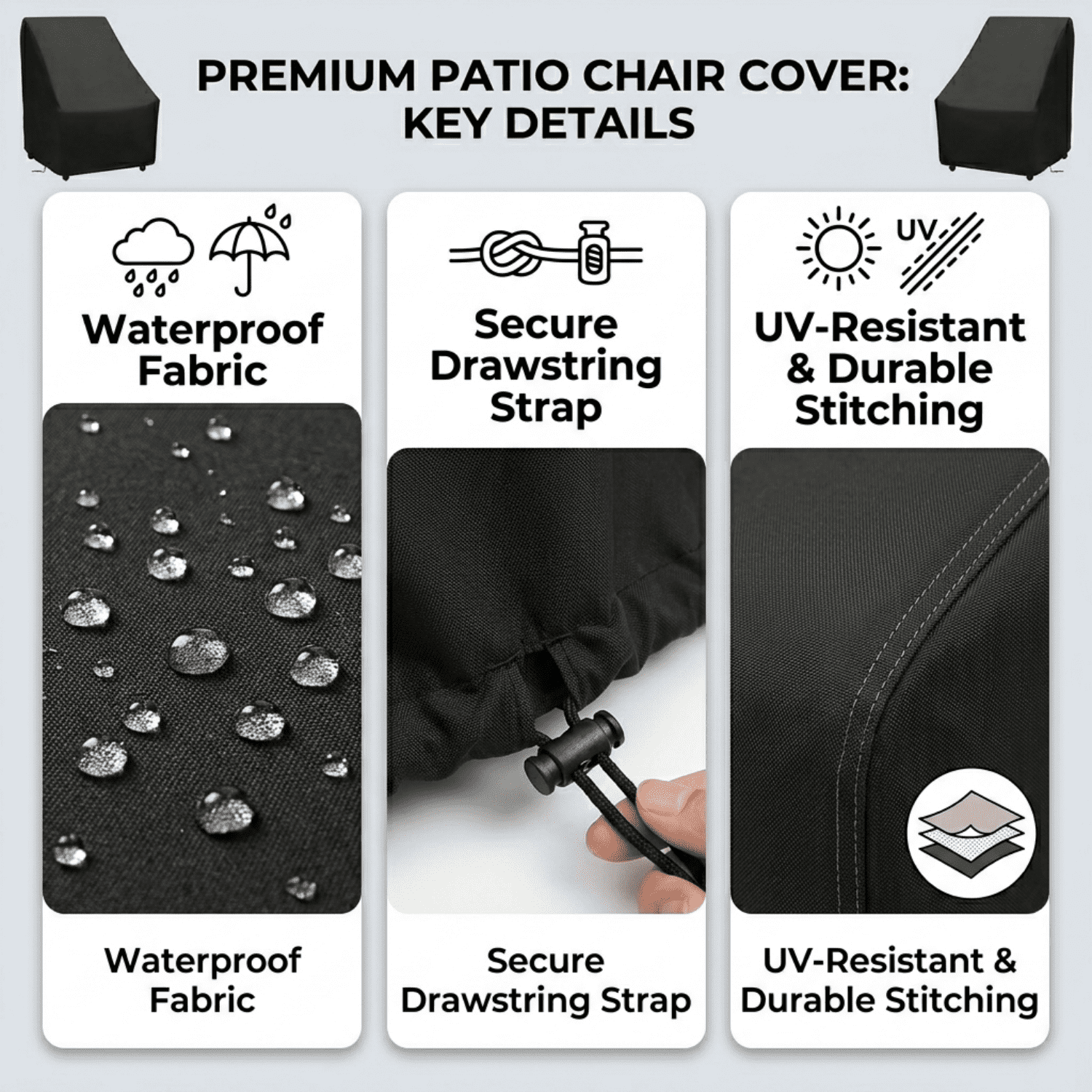 Patio Chair Covers, Waterproof Patio Furniture Covers, Heavy Duty and Waterproof Outdoor Lawn , 35"W x 35"D x 35"H