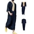 thumbnail image 2 of Seyurigaoka Men Muslim Kaftan Collarless Three Quarter Sleeve Casual Robe Shirt, 2 of 6