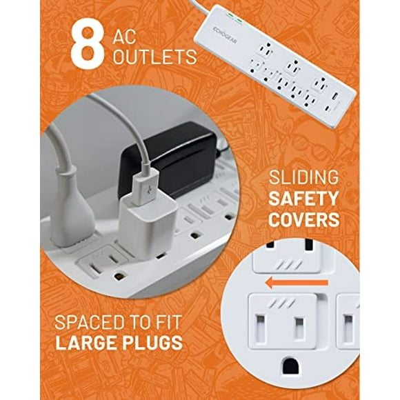 Tira de alimentación con protector contra sobretensiones ECHOGEAR con