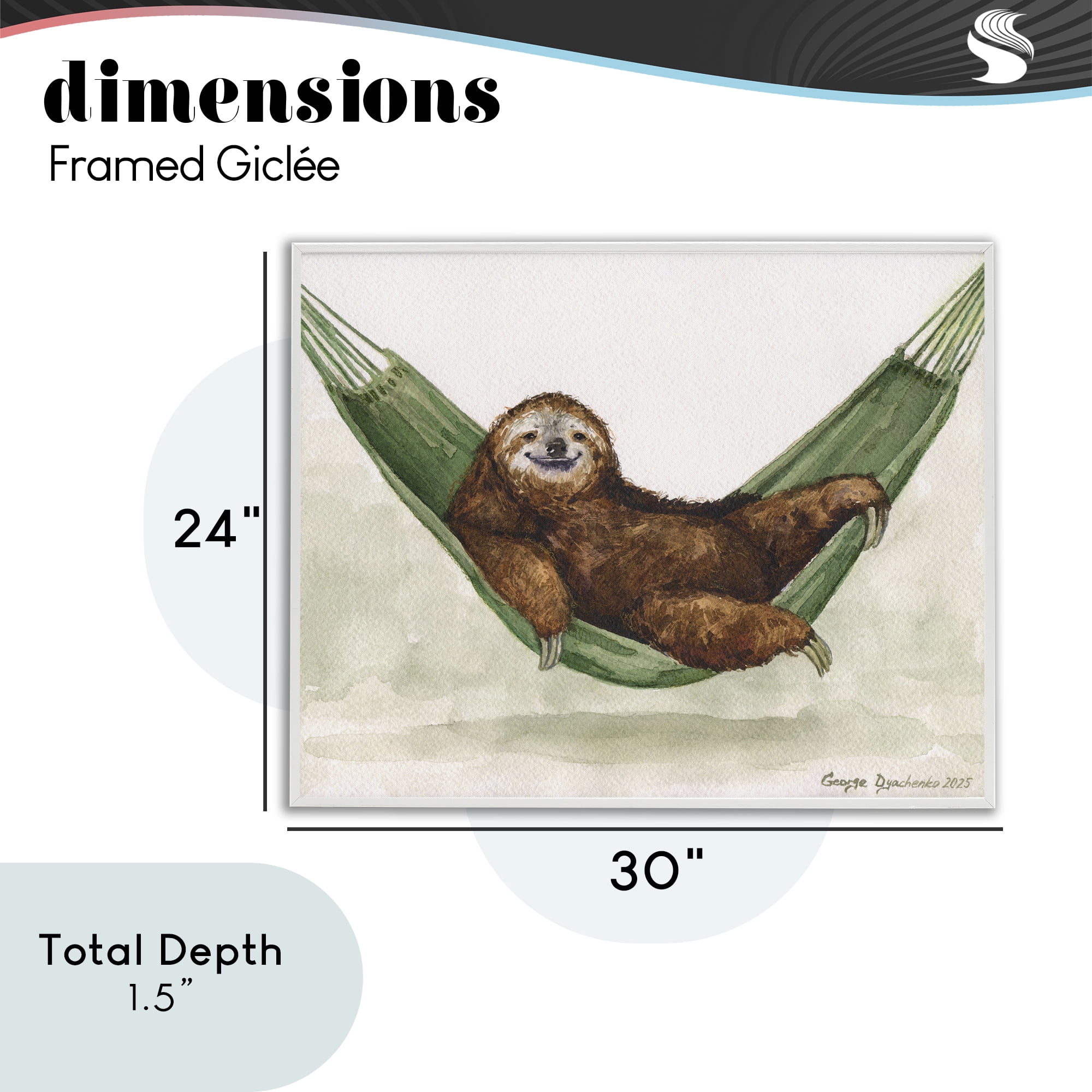 Stupell Industries Sloth On The Hammock White Framed Giclee Art, design by George Dyachenko