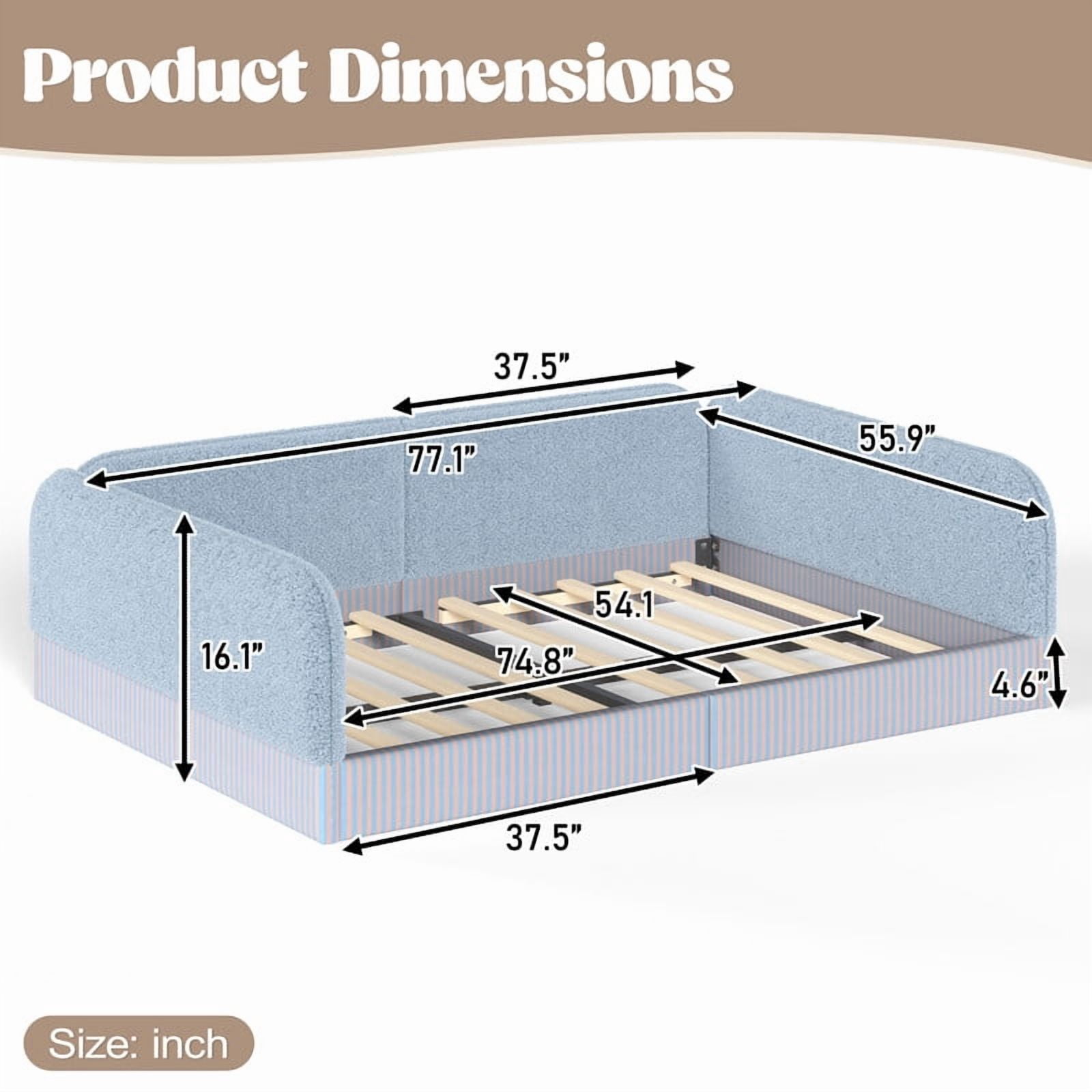 Full Size Upholstered Floor Daybed Frame for Kids, Half-Enclosed Montessori Platform Bed with 3-Sided Surrounding Guardrails