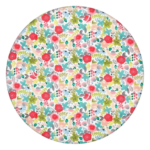 Pioneer Flower Floral Print Pattern Round Fitted Tablecloth with Elastic Edge,Dining Table Cover Waterproof,Outdoor Round Tablecloth for Camping,Dining,Indoor and Outdoor