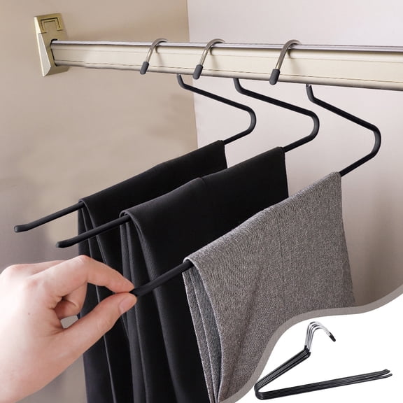 LSLJS Pants Hangers, 5 Pack Space Saving Metal Closet Organizer Pant Hangers, Clothes Pants Hangers Anti-Slip Design Closet Organizers and Storage for Pants Jeans Skirts Scarf Legging, Hangers