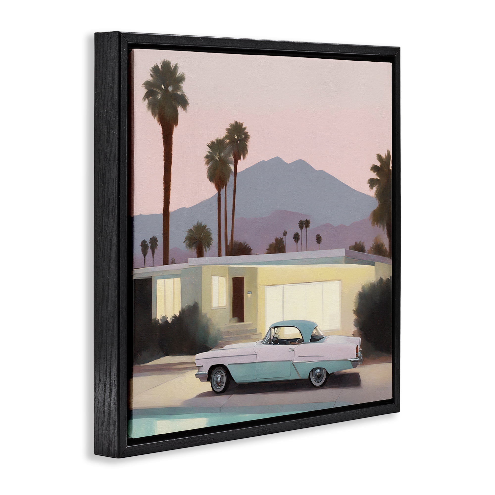 Stupell Industries Poolside Classic Car Transportation Painting Black Floater Framed Canvas Art Print Wall Art, 18 x 18