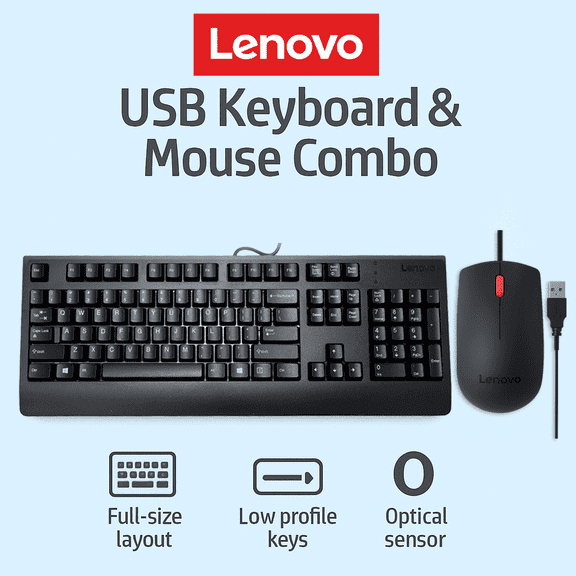 Lenovo Preferred Pro II Keyboard & Essential Mouse Combo - Wired USB, Black