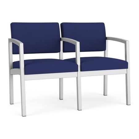 Lesro Lenox Steel Fabric 2-Seat Waiting Room Guest Reception Chair in Silver/Open House Cobalt