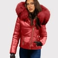 thumbnail image 6 of Olyvenn Women Winter Warm Thicken Puffer Down Jacket Thick Slim Flash Coat Down Outdoor Faux Fur Collar Hood Parka Short Slim Jacket Red M, 6 of 8
