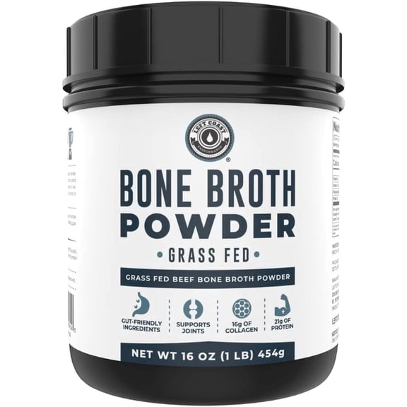Left Coast Performance Grass Fed Beef Bone Broth Protein Powder with Collagen for Joint Support, 16 oz