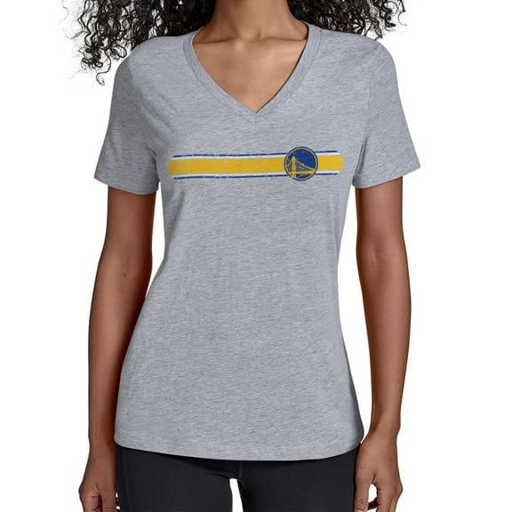 Women's Starter Gray Golden State Warriors Team Stripe V-Neck T-Shirt