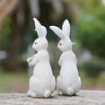thumbnail image 3 of Easter-Decorations Bunny-Decor Spring-Figurines Table-Centerpiece - 2PC Spring Decorations Resin Rabbits with Carrot and Flower Tabletop Ornaments for Home Farmhouse 4.5H inch, 3 of 8