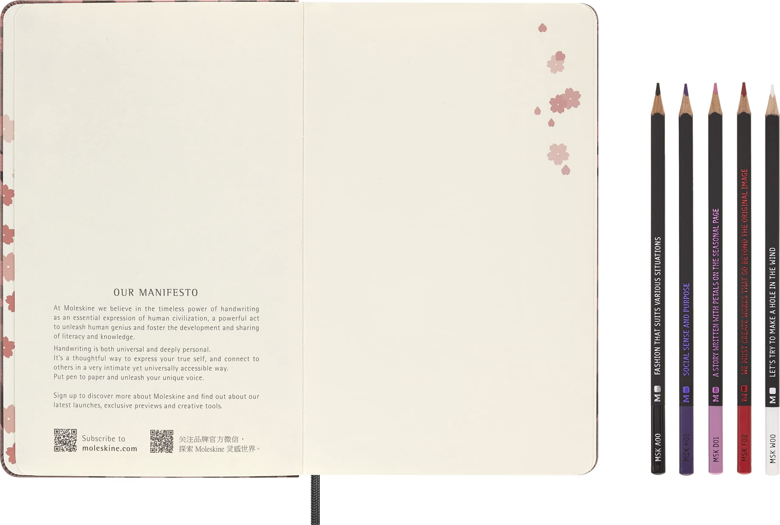 Moleskine Limited Edition Sakura Creative Set, Notebook and Pencils, Hard Cover, Large 5" x 8.25", Plain/Blank, Floral, 176 Pages
