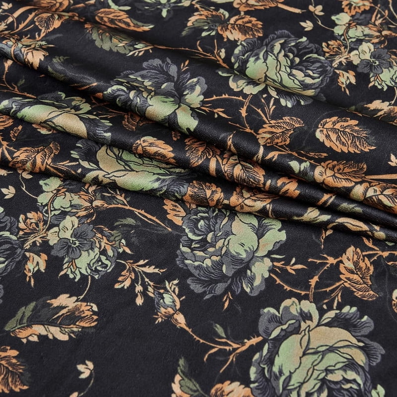 NICETOWN Black Velvet Curtains 102 inches Long, Printed Floral Vintage Thermal Insulated Room Darkening Back Tab Drapes for Bedroom Living Room, 2 Panels