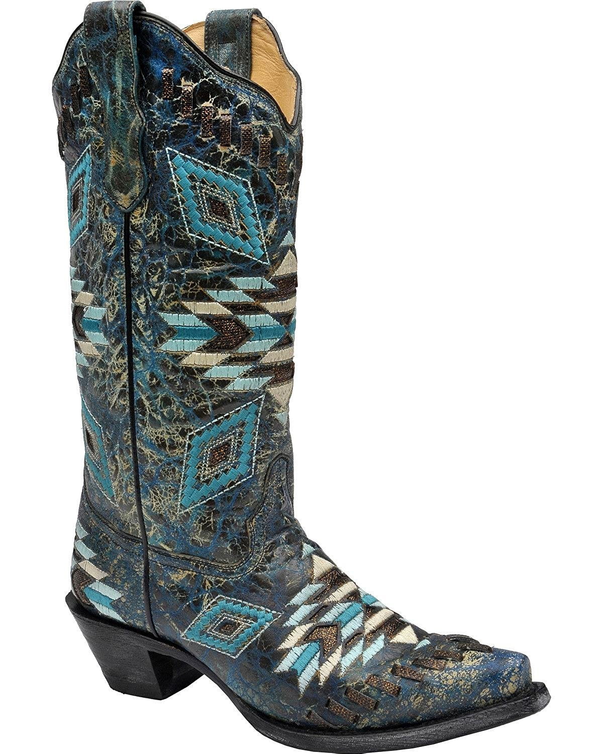 black and turquoise cowboy boots