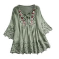 thumbnail image 1 of Blusa vintage de encaje con cuello en V y mangas 3/4 para mujer - Poliéster, corte holgado, 1 of 4