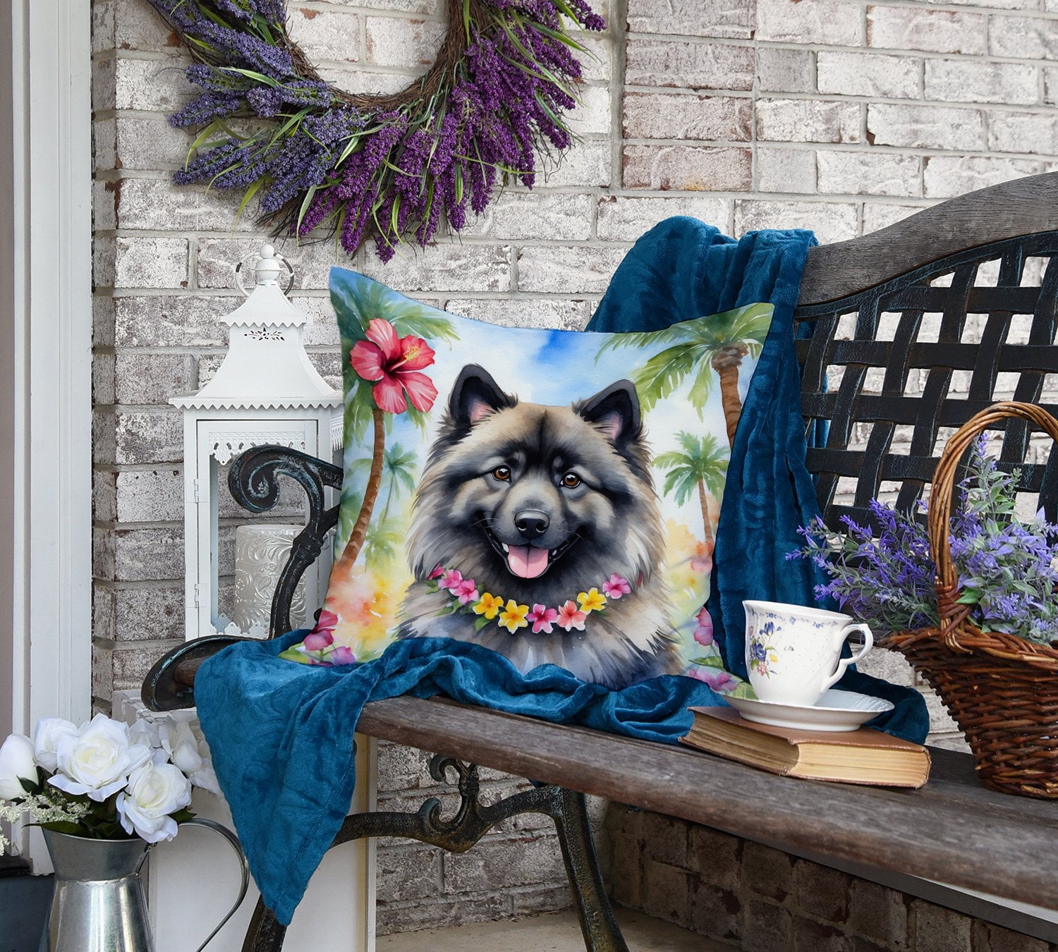 Keeshond Luau Throw Pillow 18 in x 18 in