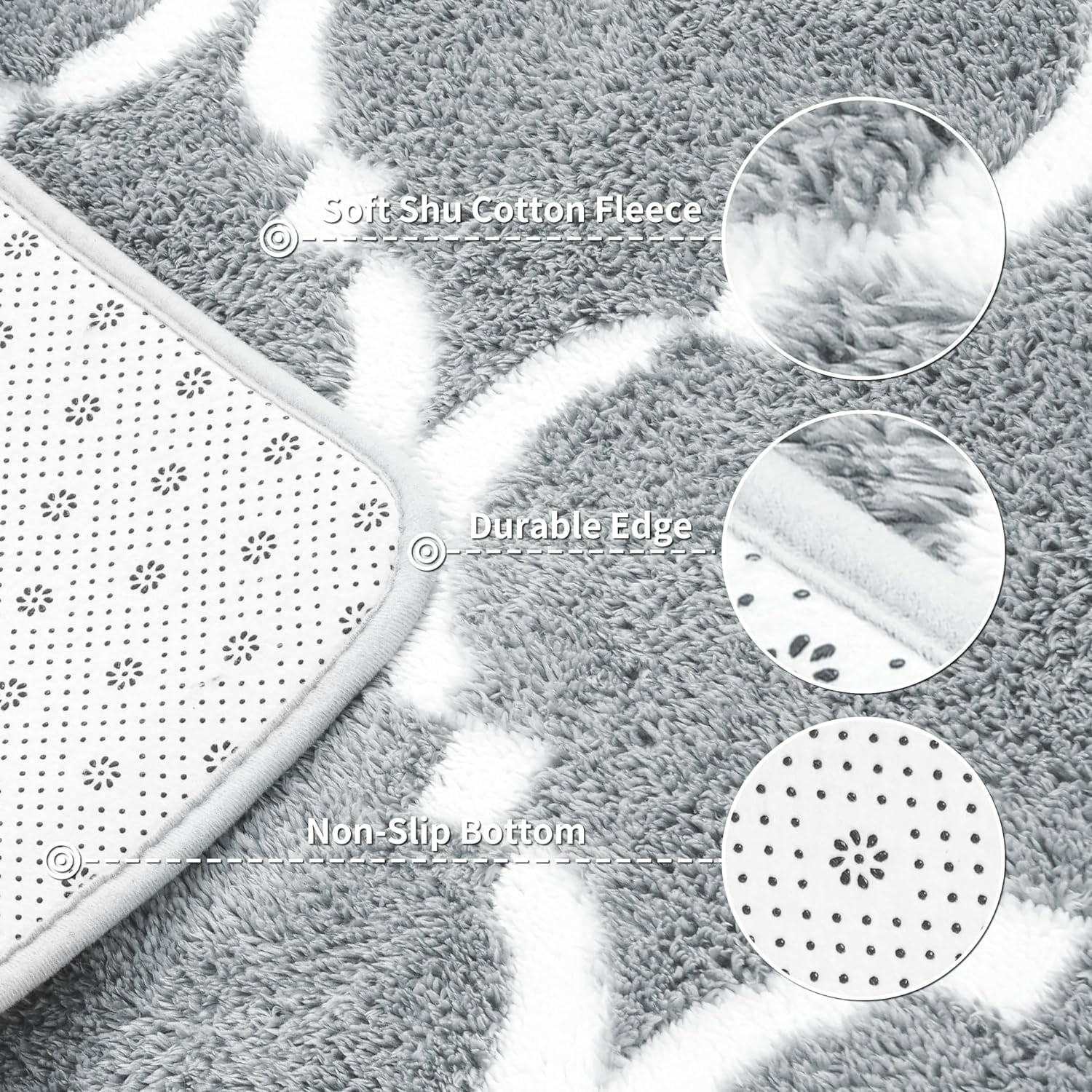 TWINNIS 7'x10' Area Rug Geometric Non Slip Fluffy Carpet,Soft Plush Polyester Rug for Living Room Bedroom,Gray White