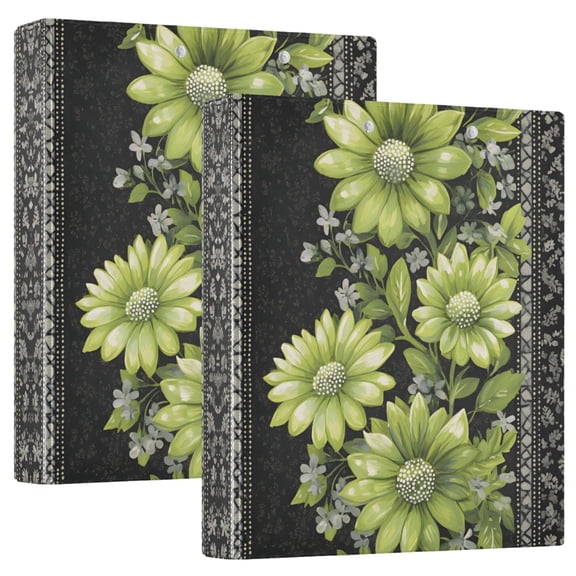 FORMRS 3 Ring Binder 1.5 inch with Pockets Set of 2 Clip Board 200 Sheets Capacity, Green Flowers