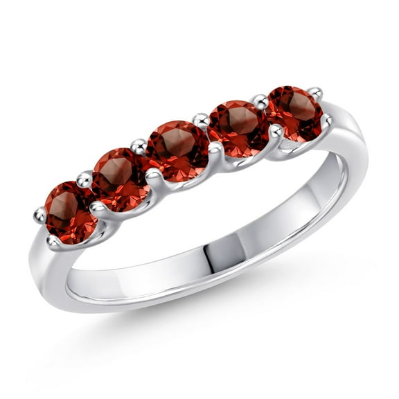 Gem Stone King 925 Sterling Silver Red Garnet Wedding-Bands Ring for Women | 1.00 Cttw | Round 3.5MM | Gemstone January Birthstone | Size 8