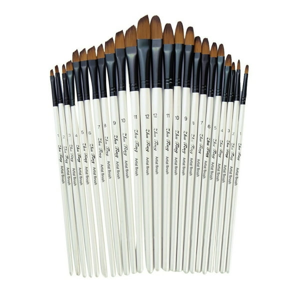 Pedty Zhuting 12 Brush Set,White Handle Brush,Paint 12 Artist Oil Painting Flat&Tip Brush Acrylic Kit Brushes Watercolor Stationery,Art Brush